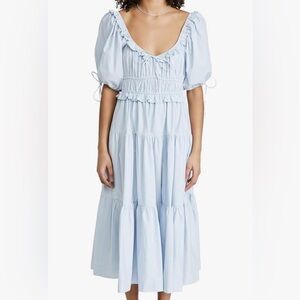 Blue Puff Sleeve Midi Sundress